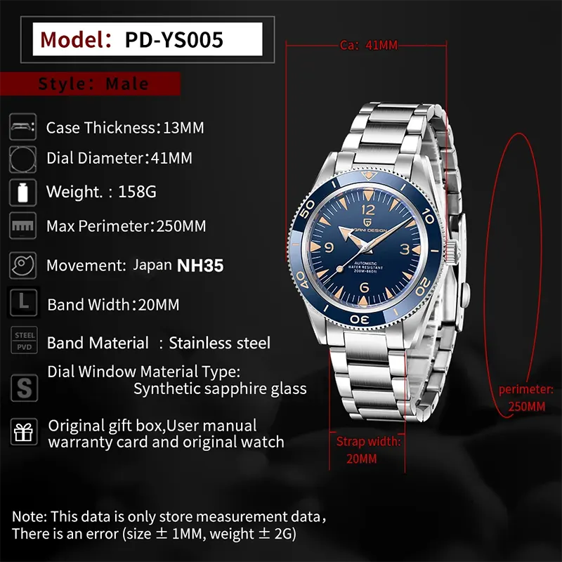 Pagani Design Seamaster Japan Automatic Blue Dial Men's Watch- PD-YS005